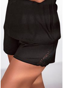 Schlafshorts Lascana, Damen, Gr. 44/46, N-Gr, schwarz, Single Jersey, Obermaterial: 95% Viskose, 5% Elasthan. Spitze: 88% Polyamid, 12% Elasthan, unifarben, loose fit kurz, Hosen Schlafshorts, mit edlen Spitzendetails