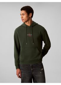 Sweatshirt Calvin Klein Jeans "LS EU 350TERRY MICRO MONOLOGO HO", Herren, Gr. M, gr&uuml;n (sycamore), Sweatware, Obermaterial: 100% Baumwolle, l&auml;ssig geschnitten normal, Rundhals, eingesetzt B&uuml;ndchen, Sweatshirts Sweatshirt, Kapuze, regular fit