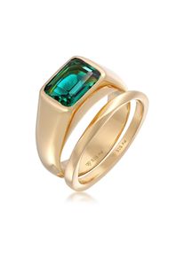 Ring-Set Elli Premium "Ring Siegelring Quartz Bandring Set 925 Silber" Gr. 52, gold, Fingerringe, Damen, 52,mit Stein, Silber 925 (Sterlingsilber), 11mm, Ring-Set