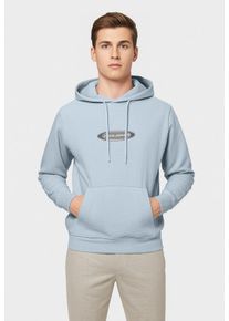 Jack & Jones Hoodie JACK & JONES "JCOPACER LOGO PRINT SWEAT HOOD", Herren, Gr. XS, subdued blau, Sweatware, Obermaterial: 70% Baumwolle, 30% Polyester, bedruckt, relaxed fit, Rippb&uuml;ndchen, Sweatshirts Hoodie