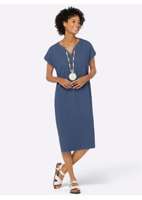 Sommerkleid Casual Looks "Kleid", Damen, Gr. 54, Normalgr&ouml;&szlig;en, blau (jeansblau), 100% Baumwolle, unifarben, knielang, V-Ausschnitt, Kleider Sommerkleid