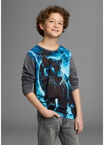 Langarmshirt Kidsworld "PANTHER, Fotoprint", Jungen, Gr. 176/182, grau (anthrazit), Single Jersey, Obermaterial: 100% Baumwolle. Vorderteil: 100% Polyester, bedruckt, Basic h&uuml;ftlang, Rundhals, Shirts Langarmshirt, Shirt mit Fotodruck, Gecko, Topseller