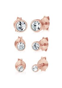 Ohrstecker-Set Elli "Ohrringe Stecker Kristalle (3 tlg) 925 Silber", rosa (rosegold), Ohrringe, Damen, mit Stein, Silber 925 (Sterlingsilber), Ohrstecker-Set