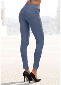 H.I.S. Leggings H.I.S, Damen, Gr. 44/46, N-Gr, blau (jeans blau), Obermaterial: 70% Baumwolle, 25% Polyester, 5% Elasthan, unifarben, Basic, Hosen Leggings, im Schlupfhosen Style