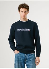 Sweatshirt Pepe Jeans "MATTHEW CREW", Herren, Gr. S, blau (dulwich blau), Sweatware, Obermaterial: 70% Baumwolle, 30% Polyester, bedruckt, regular fit, Rundhals, Rippb&uuml;ndchen, Sweatshirts Sweatshirt, mit Label-Print auf der Brust