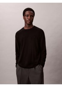 Strickpullover Calvin Klein "LS 100% MERINO CREW 14GG", Herren, Gr. XL, schwarz, Strick, Obermaterial: 100% Wolle, unifarben, regular fit normal, Rundhals, eingesetzt gerader Abschluss, Pullover Strickpullover, Mit Rundhalsausschnitt, regular fit