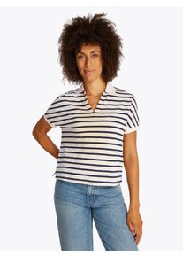 Poloshirt Tommy Hilfiger "LYOCELL OPEN-NK RELAXED POLO SS", Damen, Gr. S (36), beige (calico, schwarz night navy), Piqu&eacute;, Obermaterial: 65% Lyocell, 32% Baumwolle, 3% Elasthan, gestreift, relaxed fit h&uuml;ftlang, V-Ausschnitt, angeschnitten Rippb&uuml;ndchen, Shirts Poloshirt, mit Streifenmuster, mit Seitenschlitzen