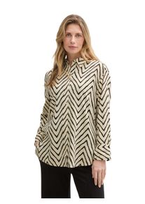 Langarmbluse Tom Tailor, Damen, Gr. 34, beige (natural zig zag), Web, Obermaterial: 55% Lyocell, 45% Viskose, bedruckt, bequem Po-bedeckend, Rundhals, 2-Knopf-Manschette, Blusen Langarmbluse, mit Zick-Zack-Muster