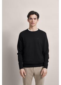 Rundhalspullover Bugatti "Basic Essential", Herren, Gr. M, schwarz, 100% Baumwolle, regular fit, Rundhals, Rippb&uuml;ndchen, Pullover Rundhalspullover, aus reiner Baumwolle