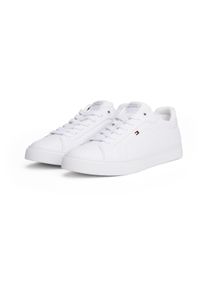 Plateausneaker Tommy Hilfiger "ICON COURT SNEAKER", Damen, Gr. 38, wei&szlig;, Nappaleder, Schuhe Plateausneaker, Freizeitschuh, Halbschuh, Schn&uuml;rschuh mit Flaggen-Logo