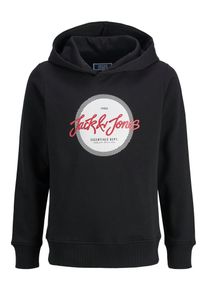 Jack & Jones Kapuzensweatshirt JACK & JONES JUNIOR "JJURBAN SWEAT HOOD JNR", Jungen, Gr. 140, schwarz, angeraute Sweatware, Obermaterial: 70% Baumwolle, 30% Polyester, bedruckt, unifarben, regular fit normal, Rundhals, Rippb&uuml;ndchen, Sweatshirts Kapuzensweatshirt