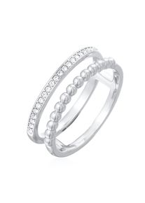 Ring-Set Elli "Ring Zweireihig Kugel Silberfarben Kristallen" Gr. 54, silber, Fingerringe, Damen, 54,mit Stein, Messing, Ring-Set