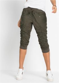 3/4-Hose bonprix "3/4-Hose aus reiner Baumwolle", Damen, Gr. 46, N-Gr, gr&uuml;n (oliv), Obermaterial: 100% Baumwolle, regular fit, Hosen 3/4-Hose, aus Baumwolle, mit elastischen Rippb&uuml;ndchen, Regular Fit