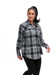 Funktionshemd Maier Sports "DA-BLUSE 1/1 ARM PREDEAL 2.0 W", Damen, Gr. 46, N-Gr, grau check, Obermaterial: 57% Baumwolle, 43% Viskose, Hemden Funktionshemd