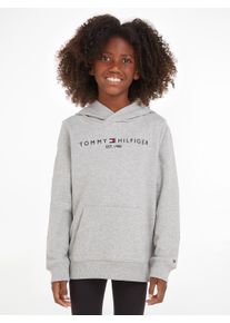 Kapuzensweatshirt Tommy Hilfiger "ESSENTIAL HOODIE", Jungen, Gr. 8/128, grau (grau, meliert), Obermaterial: 100% Baumwolle, Basic schmal, Rippb&uuml;ndchen, Sweatshirts Kapuzensweatshirt, f&uuml;r Jungen und M&auml;dchen