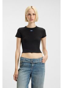 T-Shirt HUGO BLUE "Baby Tee", Damen, Gr. XL, schwarz, Single Jersey, Obermaterial: 96% Baumwolle, 4% Elasthan, unifarben, slim fit bauchfrei, Rundhals, Shirts T-Shirt, in verk&uuml;rzter L&auml;nge