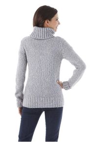 Rollkragenpullover Aniston CASUAL, Damen, Gr. 44, grau (grau, meliert), Grobstrick, Obermaterial: 100% Polyacryl, meliert, figurbetont h&uuml;ftbedeckend, breiter Bund, Pullover Rollkragenpullover