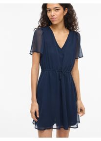 Minikleid Vila "VIFALIA V-NECK S/S SHORT DRESS- NOOS", Damen, Gr. 34, N-Gr, navy blazer, Web, Obermaterial: 100% Polyester, unifarben, regular fit kurz, V-Ausschnitt, Kleider Minikleid, Sommerkleid