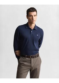 Poloshirt Gant "REG SHIELD LS PIQUE RUGGER", Herren, Gr. XL, blau (evening blau), Jersey, Obermaterial: 100% Baumwolle, regular fit h&uuml;ftlang, hoch geschlossener Ausschnitt, Rippb&uuml;ndchen, Shirts Poloshirt, mit Logotickerei auf der Brust