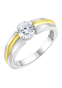 Fingerring Firetti "Schmuck Geschenk Silber 925 Damenring Verlobungsring Solit&auml;r" Gr. 19, gold (silberfarben, gelbgoldfarben, kristallwei&szlig;), Fingerringe, Damen, 19, Silber 925 (Sterlingsilber), 3mm, Fingerring, mit Zirkonia (synth.)