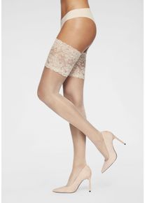 Halterlose Feinstr&uuml;mpfe Lascana, Damen, Gr. 32-34, braun (puder), Elasthan, Polyamid, normal, Socken Halterlose Feinstr&uuml;mpfe, mit breitem Spitzenband in 20 DEN