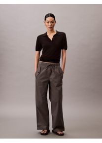 Cargohose Calvin Klein Jeans "LIGHT WEIGHT COTTON CARGO PANT", Damen, Gr. 14 (46/XXL), N-Gr, grau (gunmetal), Web, Obermaterial: 97% Baumwolle, 3% Elasthan, unifarben, gerade lang, Hosen Cargohose, Mit abgestepptem Beinabschluss
