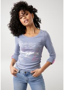 Langarmshirt Kangaroos, Damen, Gr. 52/54, blau (blau, meliert), Rippware, Obermaterial: 60% Baumwolle, 40% Polyester, bedruckt, kontrastfarbene Details, sehr figurbetont h&uuml;ftbedeckend, Rundhals, Shirts Langarmshirt, sehr figurbetonte Passform, aus dehnbarer Rippware, Topseller