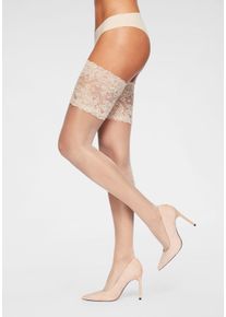 Halterlose Feinstr&uuml;mpfe Lascana, Damen, Gr. 52-54, braun (puder), Elasthan, Polyamid, normal, Socken Halterlose Feinstr&uuml;mpfe, mit breitem Spitzenband in 20 DEN