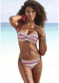 B&uuml;gel-Bandeau-Bikini Venice Beach, Damen, Gr. 40, Cup D, beige (creme, rosa), Recycling-Polyamid, gestreift, Bikini-Sets B&uuml;gel-Bandeau-Bikini, mit strukturierter Ware