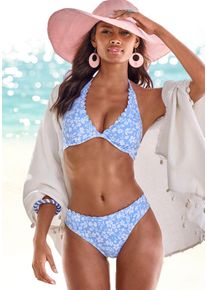 B&uuml;gel-Bikini-Top Vivance "Leni", Damen, Gr. 38, Cup B, blau (himmelblau, wei&szlig;), Microfaser, bedruckt, floral, Bikini-Oberteile B&uuml;gel-Bikini-Top, mit gelaserter Wellenkante