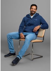MAN'S WORLD Kapuzensweatjacke MAN'S WORLD, Herren, Gr. XL, blau (marine), angeraute Sweatware, Obermaterial: 60% Baumwolle, 40% Polyester, bedruckt, regular fit, B&uuml;ndchen, Sweatjacken Kapuzensweatjacke, Langarm, mit Print, mit Kapuze, Tasche am &Auml;rmel