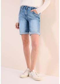 Shorts Cecil "Style Scarlett", Damen, Gr. 36, N-Gr, blau (authentic used wash), Web, Obermaterial: 78% Baumwolle, 20% Polyester, 2% Elasthan, unifarben, slim fit kniefrei, Hosen Shorts, Sommerhose, Jeans, im 5-Pocket-Stil