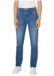 Tapered-fit-Jeans Pepe Jeans "TAPERED GYMDIGO MW CAREY", Damen, Gr. 28, L&auml;nge 32, blau, Denim/Jeans, Obermaterial: 86% Baumwolle, 12% Polyester, 2% Elasthan, gerade, unten schmal, Jeans Tapered-fit-Jeans, mit Passe vorn