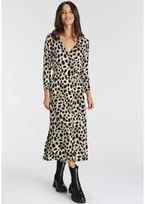 Midikleid Laura Scott, Damen, Gr. 38, N-Gr, schwarz (schwarz, rosa), Single Jersey, Obermaterial: 95% Viskose, 5% Elasthan, gemustert, ca. Mitte Wade, V-Ausschnitt, Kleider Midikleid, f&uuml;r schicke Anl&auml;sse, wadenlang, feminin, aus Viskosemischung