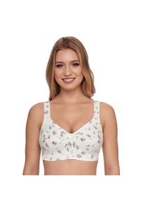 Entlastungs-BH SuSa "Prints", Damen, Gr. 100, Cup E, beige (champagner, bedruckt), Single Jersey, Obermaterial: 92% Baumwolle, 8% Elasthan, gemustert, bequem, BHs Entlastungs-BH, gen&auml;hte Cups, blickdicht, breite Tr&auml;ger, floraler Print, elastisch