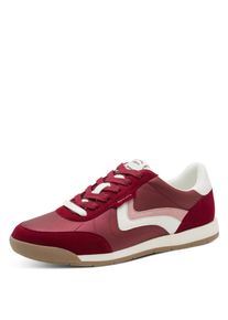 Sneaker Tamaris, Damen, Gr. 42, rot, Leder, Lederimitat, Textil, unifarben mit Farbeins&auml;tzen, Schuhe Sneaker, Freizeitschuh, Halbschuh, Schn&uuml;rschuh, weich gepolsterter Schaftrand