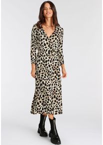 Midikleid Laura Scott, Damen, Gr. 46, N-Gr, schwarz (schwarz, rosa), Single Jersey, Obermaterial: 95% Viskose, 5% Elasthan, gemustert, ca. Mitte Wade, V-Ausschnitt, Kleider Midikleid, f&uuml;r schicke Anl&auml;sse, wadenlang, feminin, aus Viskosemischung