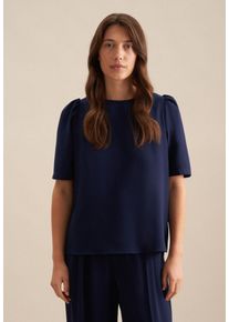 Shirtbluse Seidensticker "Schwarze Rose", Damen, Gr. S(36), blau (marine), 100% Polyester, unifarben, regular fit, U-Boot-Ausschnitt, Blusen Shirtbluse, 1/2 U-Boot Uni