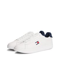 Sneaker Tommy Jeans "ARCHIVE '98", Herren, Gr. 40, wei&szlig; (wei&szlig;, blau), Nappaleder, Textil, unifarben mit Farbeinsatz, Schuhe Sneaker, Freizeitschuh, Streetwear, Halbschuh, Schn&uuml;rer mit Logoflagge