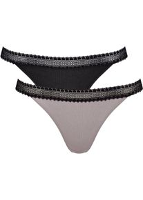 Tanga Sloggi "GO Ribbed", Damen, Gr. L, schwarz (schwarz combination), Single Jersey, Obermaterial: 95% Baumwolle, 5% Elasthan, Unterhosen Tanga, weiche, Baumwollmischung, Spitzenbesatz, bequem