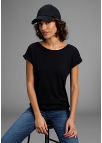 T-Shirt Flashlights, Damen, Gr. 48/50, schwarz, Single Jersey, Obermaterial: 50% Baumwolle, 50% Modal, unifarben, Basic, figurbetont h&uuml;ftlang, Rundhals, angeschnitten, Shirts T-Shirt, Kurzarm, Saum mit Gummibund, Rundhalsausschnitt, Topseller