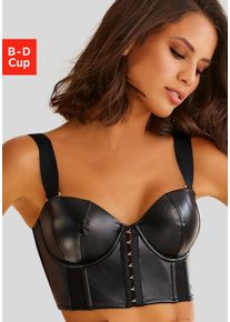 Corsage Petite Fleur Gold, Damen, Gr. 75, Cup D, schwarz, Lederoptik (PU beschichtet), Obermaterial: 82% Polyester, 10% Polyamid, 8% Elasthan, Korsagen Corsage, mit abnehmbaren Tr&auml;gern, Long-BH in Leder-Optik, sexy Dessous
