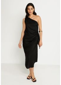 One-Shoulder-Kleid LSCN BY LASCANA, Damen, Gr. 38, N-Gr, schwarz, Web, Obermaterial: 100% Viskose, unifarben, figurumspielend ca. Mitte Wade, Kleider One-Shoulder-Kleid, mit goldfarbenen Zieraccessoire am Tr&auml;ger, Strandkleid