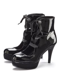 High-Heel-Sandalette "Stiefelette mit Plateau", Damen, Gr. 40, schwarz, Obermaterial: 100% Lederimitat. Decksohle: 100% Lederimitat. Futter: 100% Lederimitat. Laufsohle: 100% Synthetik, LASCANA Belle Affaire, gl&auml;nzend, unifarben, Schuhe High-Heel-Sandalette, Halbschuh, Sandalette zum Schn&uuml;ren, Lackoptik
