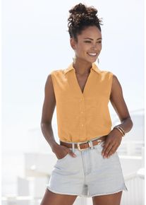 Blusentop Lascana, Damen, Gr. 40, orange (mango peach), Web, Obermaterial: 58% Viskose, 28% Baumwolle, 14% Leinen, unifarben, figurumspielend h&uuml;ftlang, V-Ausschnitt, Blusen Blusentop, aus softer Webware mit Leinenanteil, Damenbluse mit Hemdblusenkragen, Topseller