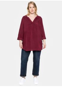 Longbluse sheego, Damen, Gr. 52, rot (weinrot), 100% Viskose, unifarben, Rundhals, Blusen Longbluse
