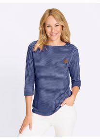 3/4-Arm-Shirt Classic Basics "Shirt", Damen, Gr. 38, jeansblau, ecru, geringelt, 100% Baumwolle, gemustert, gestreift, U-Boot-Ausschnitt, Shirts 3/4-Arm-Shirt