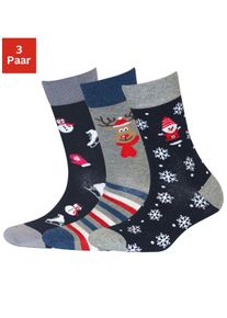 H.I.S. Socken H.I.S, Damen, Gr. 35-38, bunt (marine, grau, rot, gemustert), Baumwollmischung, gemustert, lustiges Design, elastisch, Socken Socken, mit Weihnachts-Design
