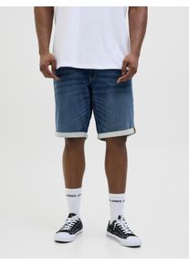 Jack & Jones PlusSize Shorts "JJIRICK JJICON I.K. SHOR", Herren, Gr. 48 (7XL), N-Gr, blau (blau denim), Denim/Jeans, Obermaterial: 81% Baumwolle, 18% Polyester, 1% Elasthan, JACK & JONES PLUSSIZE, unifarben, regular fit knielang, Hosen Shorts, mit Umschlag