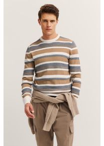 Rundhalspullover Bugatti "Regular Fit", Herren, Gr. XXL, 40, beige, Strick, 95% Baumwolle, 5% Kaschmir, gestreift, regular fit, Rundhals, Rippb&uuml;ndchen, Pullover Rundhalspullover, gestreift aus Kaschmir-Mix